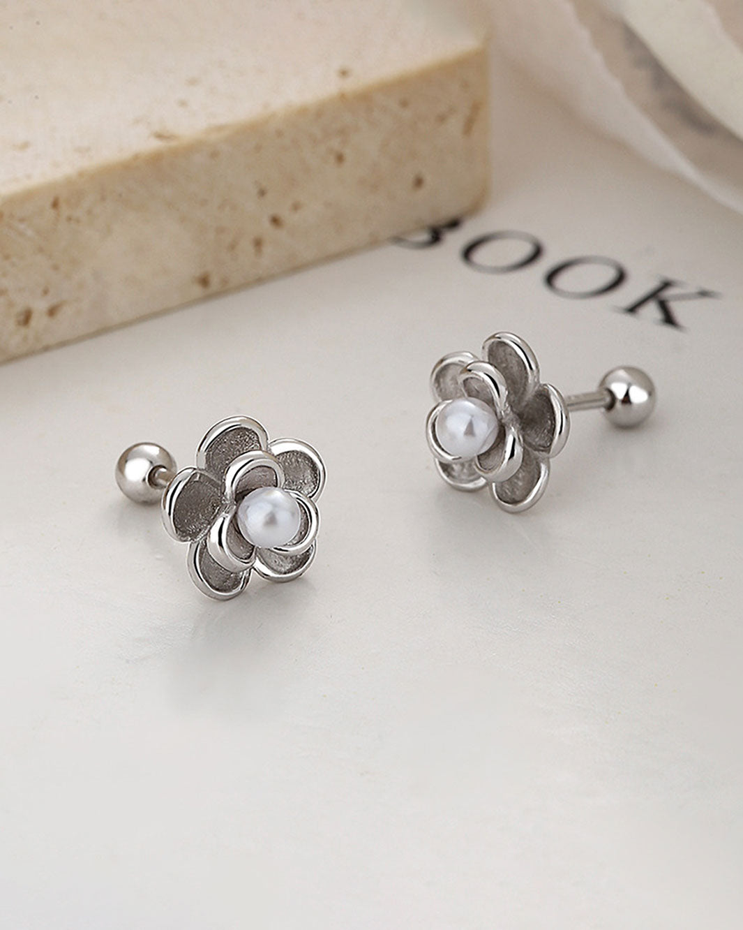 Camellia Flower Barbell Earrings