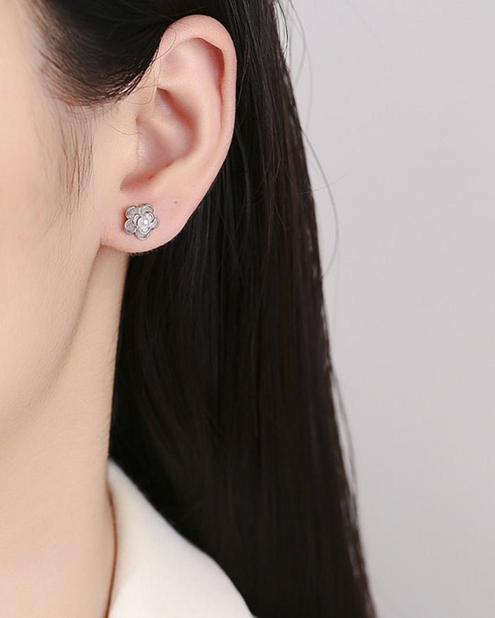 Camellia Flower Barbell Earrings