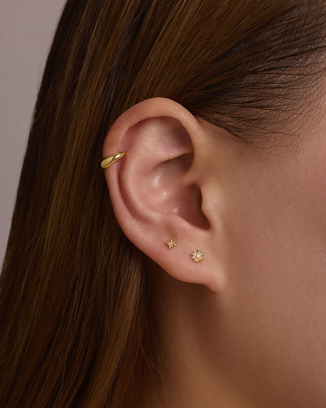14K Solid Gold Dainty Starburst Flatback Earring