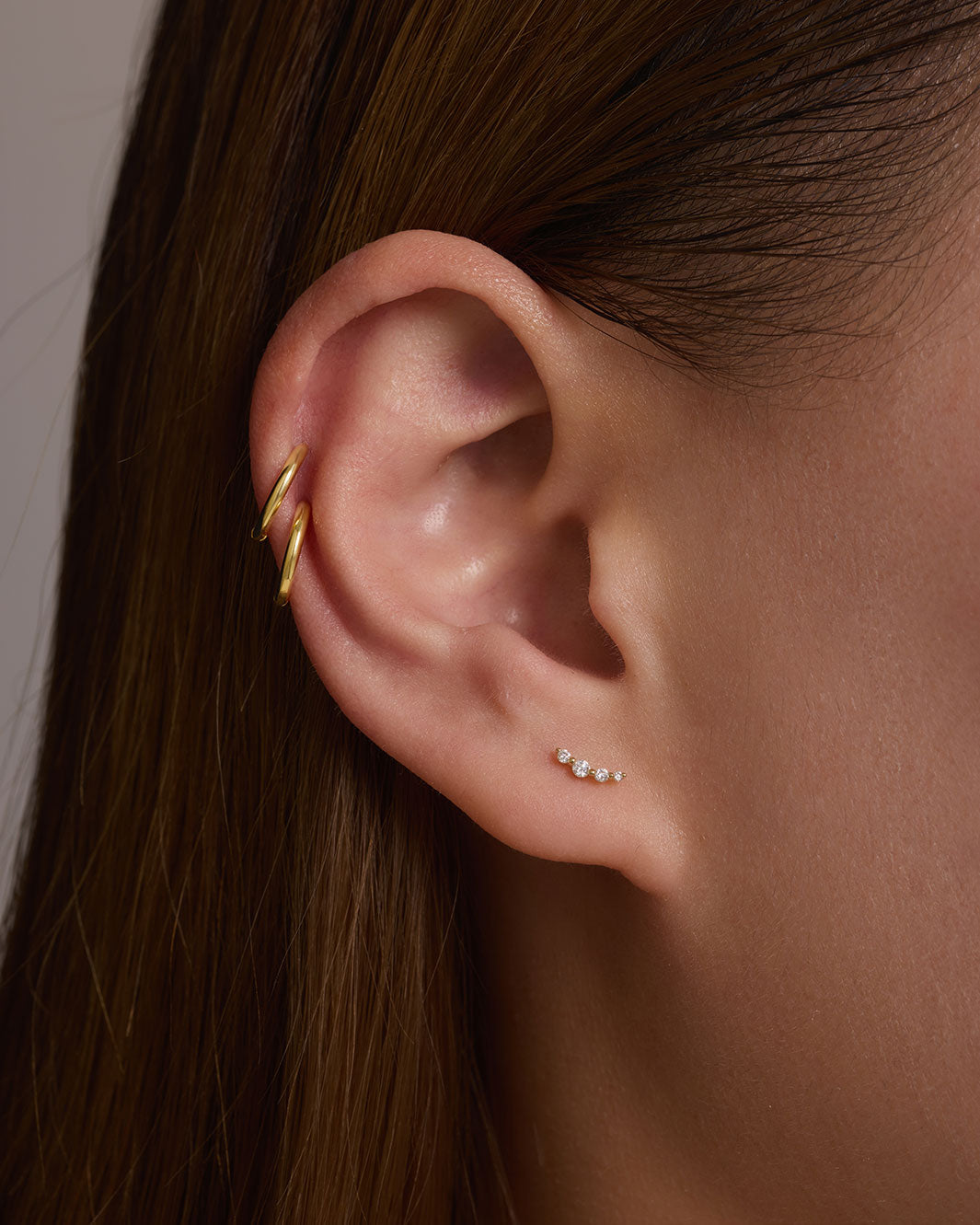 14K Solid Gold Diamond Pave Crescent Flatback Earring