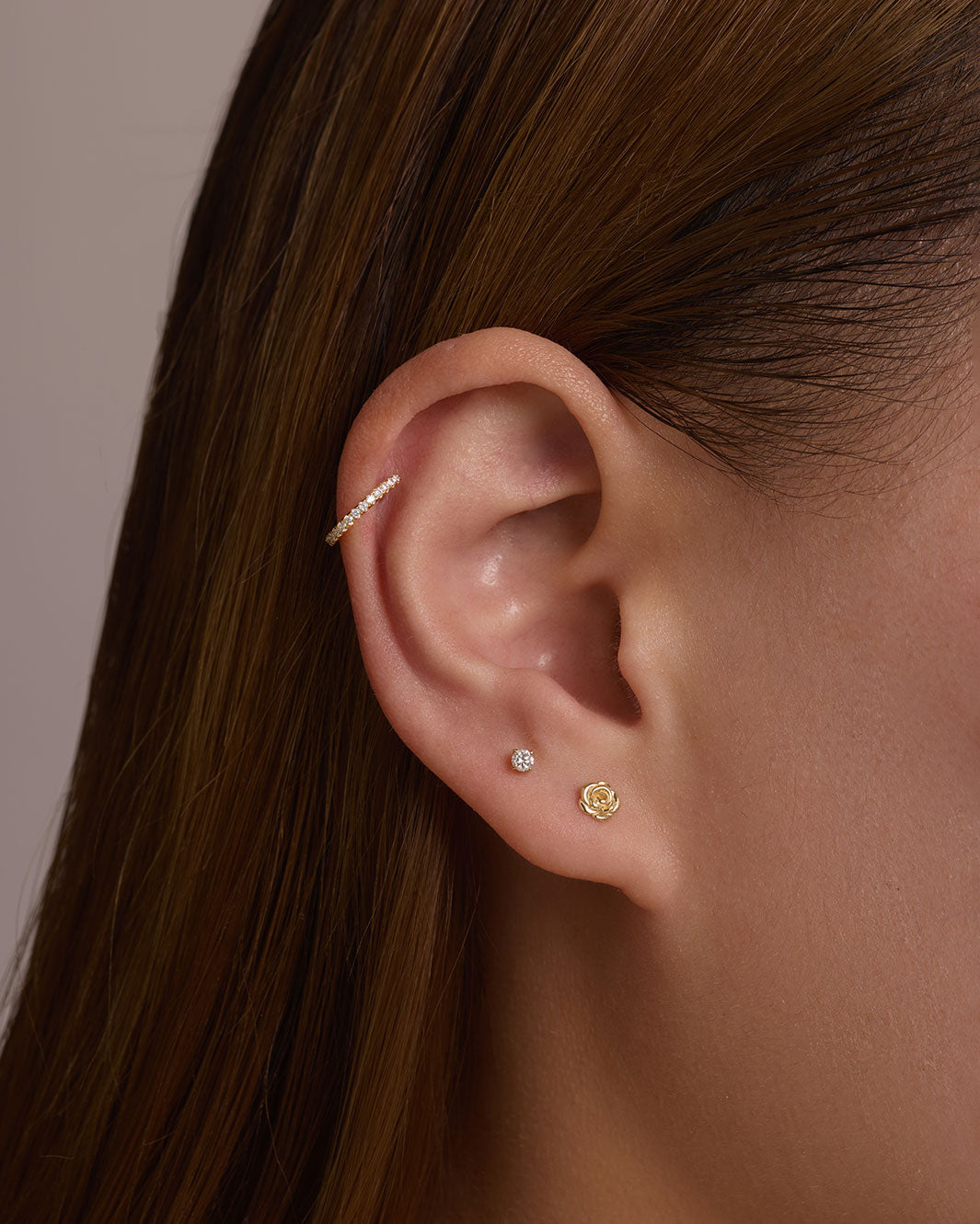 14K Solid Gold Rose Bloom Flatback Earring