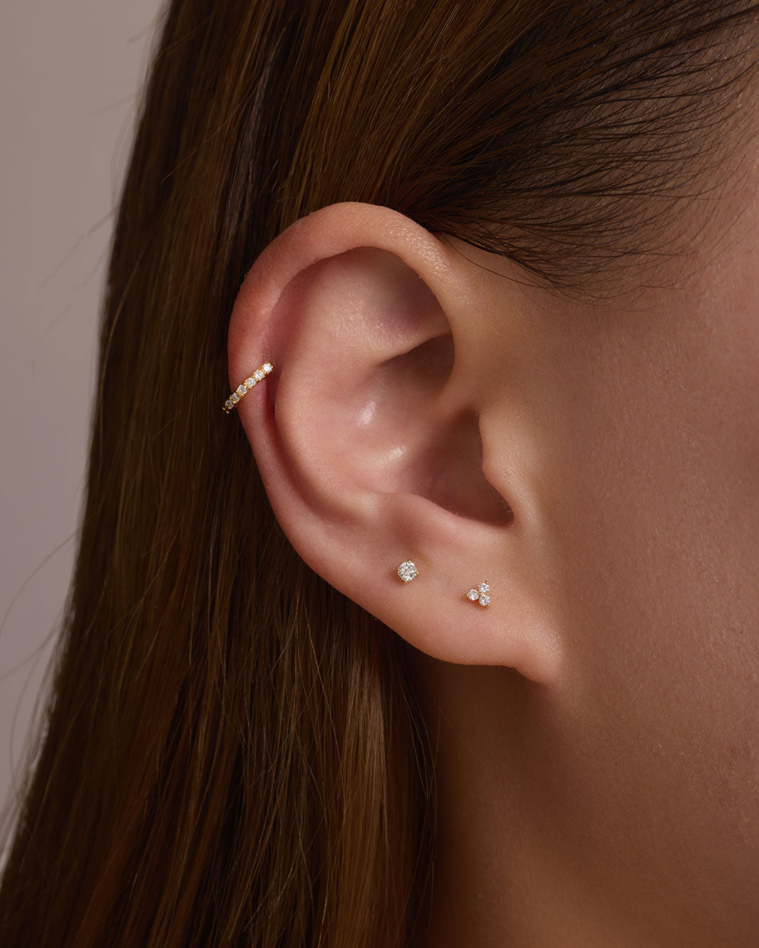 14K Solid Gold Trinity Diamond Flatback Earring