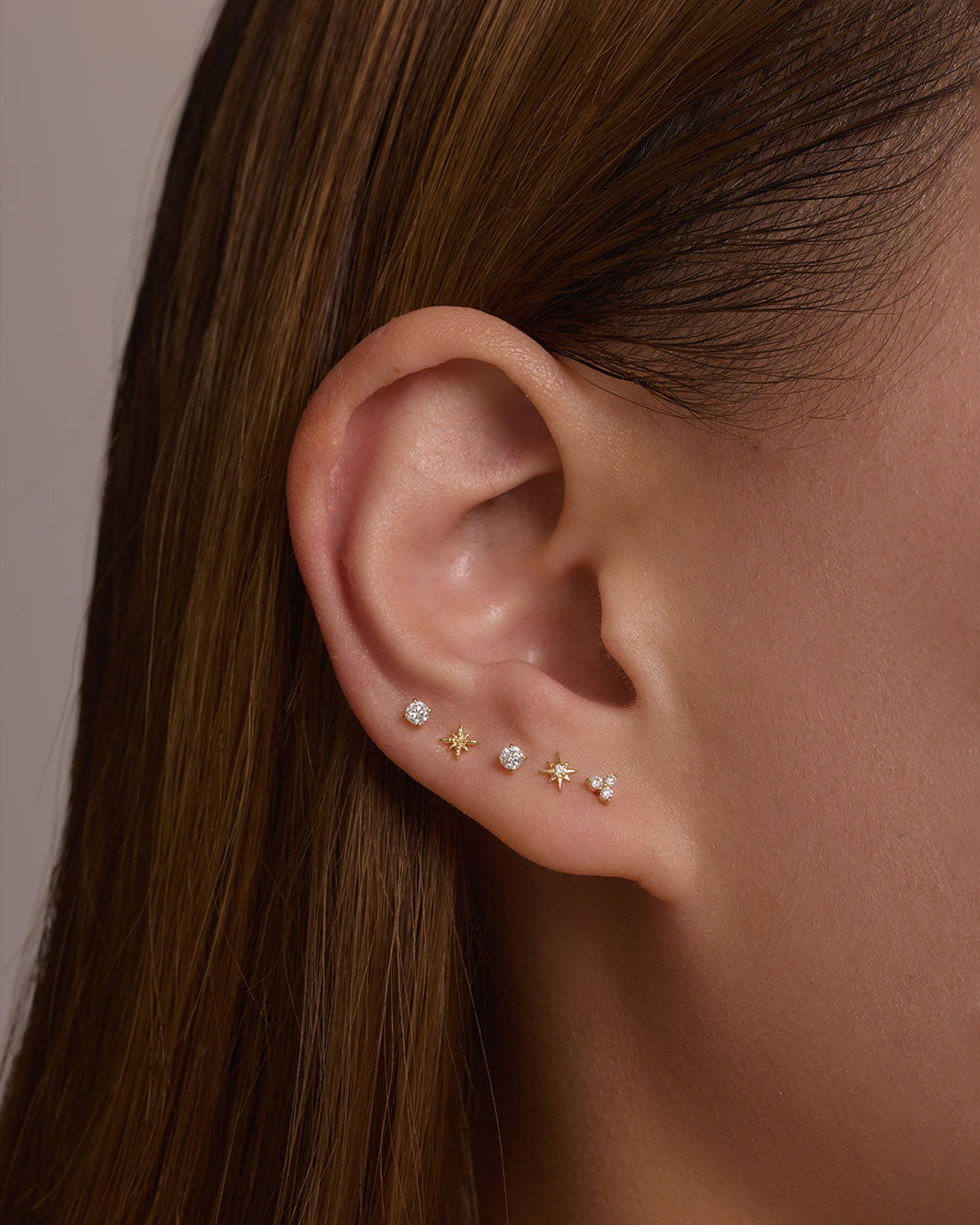 14K Solid Gold Trinity Diamond Flatback Earring