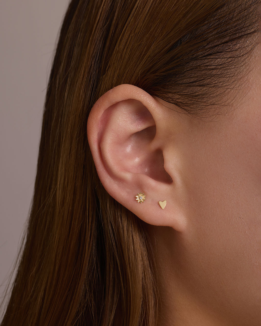 14K Solid Gold Sweet Heart Flatback Earring