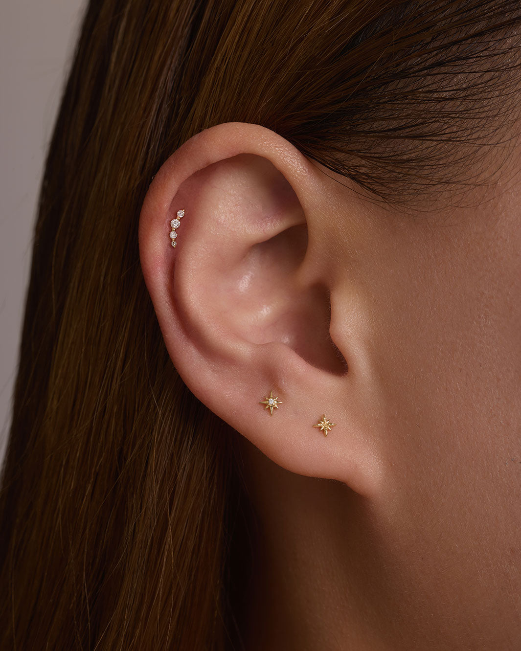 14K Solid Gold Celestial Diamond Flatback Earring