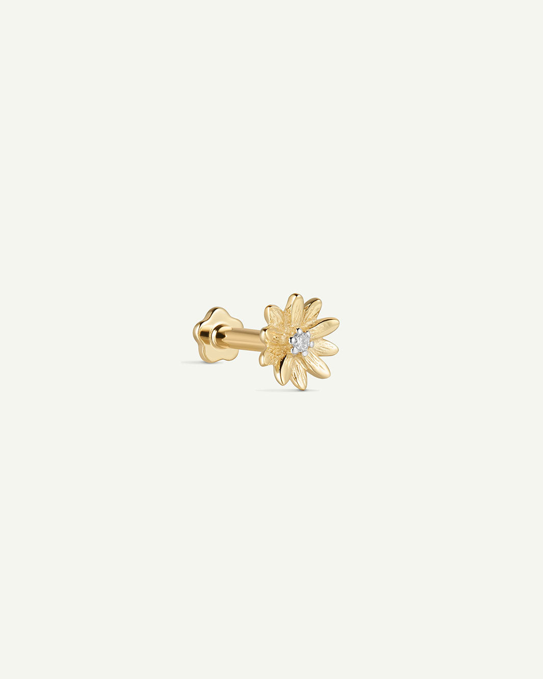 14K Solid Gold Daisy Diamond Flatback Earring