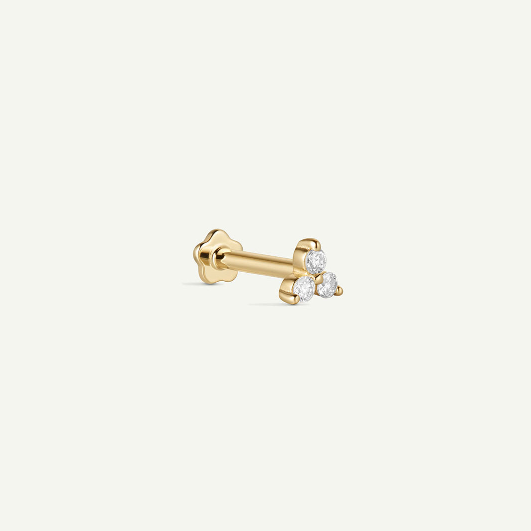 14K Solid Gold Trinity Diamond Flatback Earring