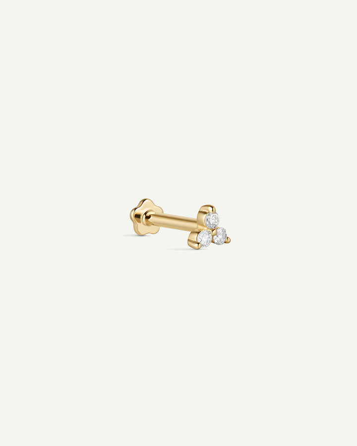14K Solid Gold Trinity Diamond Flatback Earring