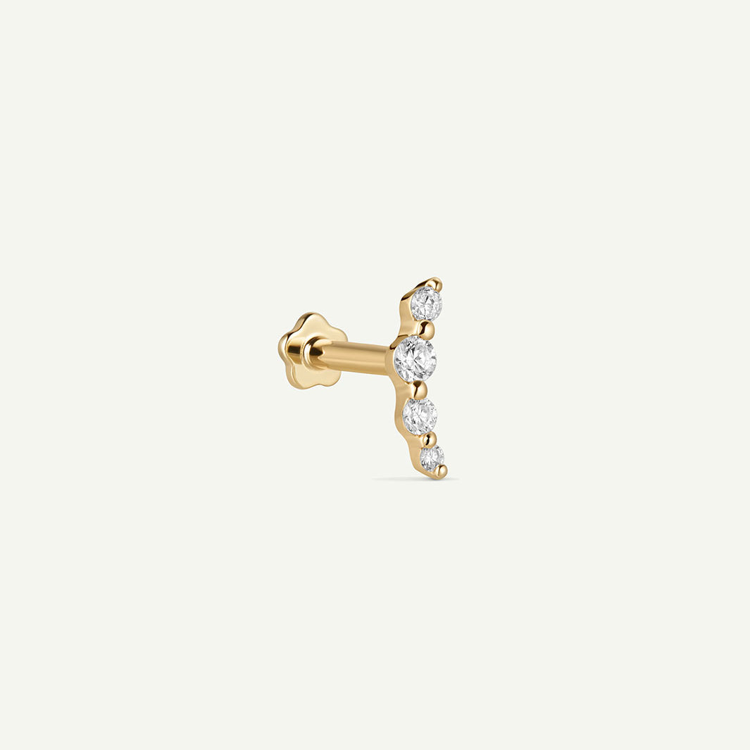 14K Solid Gold Diamond Pave Crescent Flatback Earring