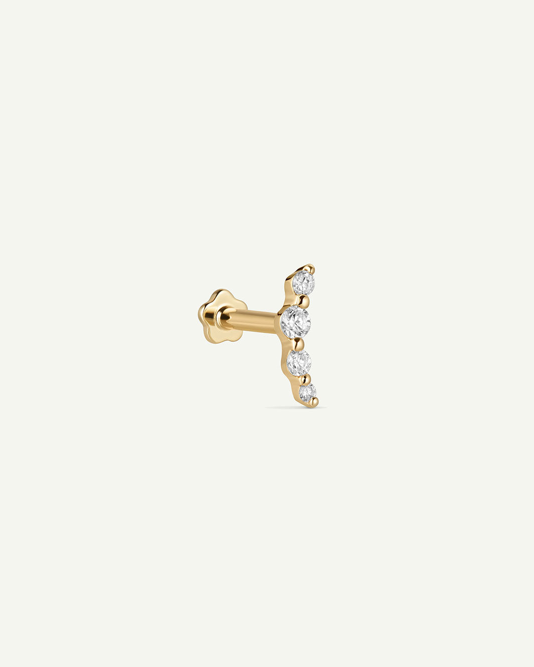 14K Solid Gold Diamond Pave Crescent Flatback Earring