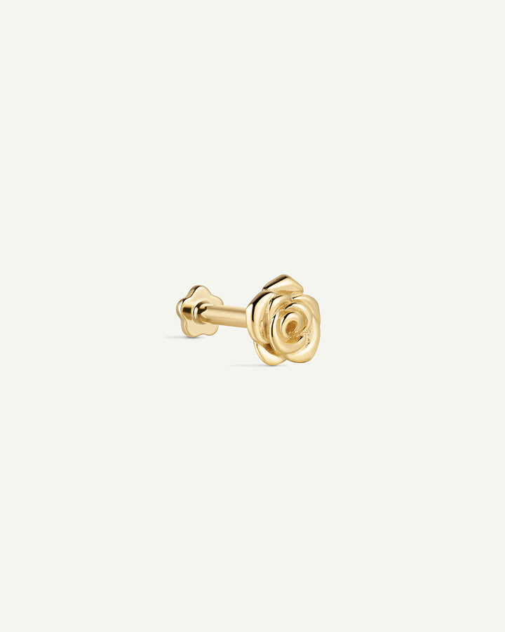 14K Solid Gold Rose Bloom Flatback Earring