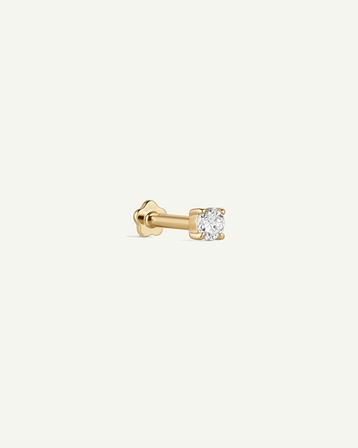 14K Solid Gold Classic Diamond Flatback Earring
