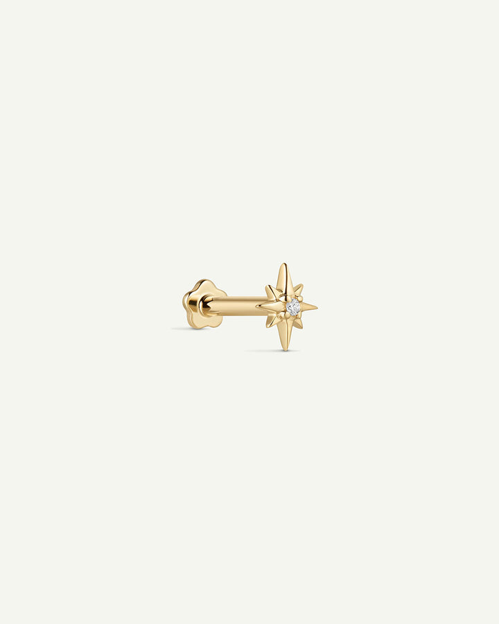 14K Solid Gold Celestial Diamond Flatback Earring