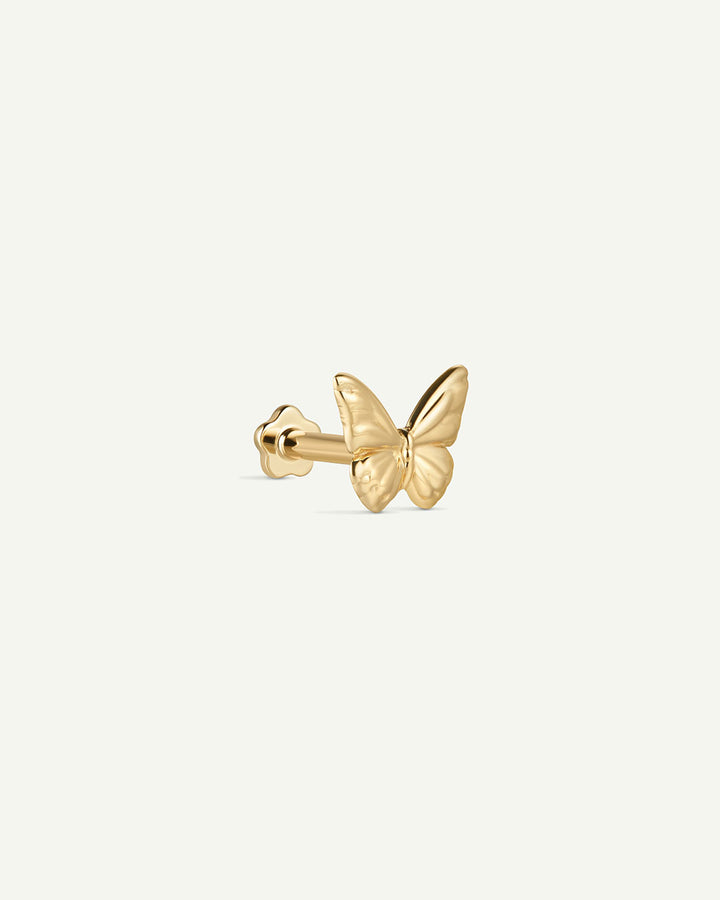 14K Solid Gold Butterfly Charm Flatback Earring