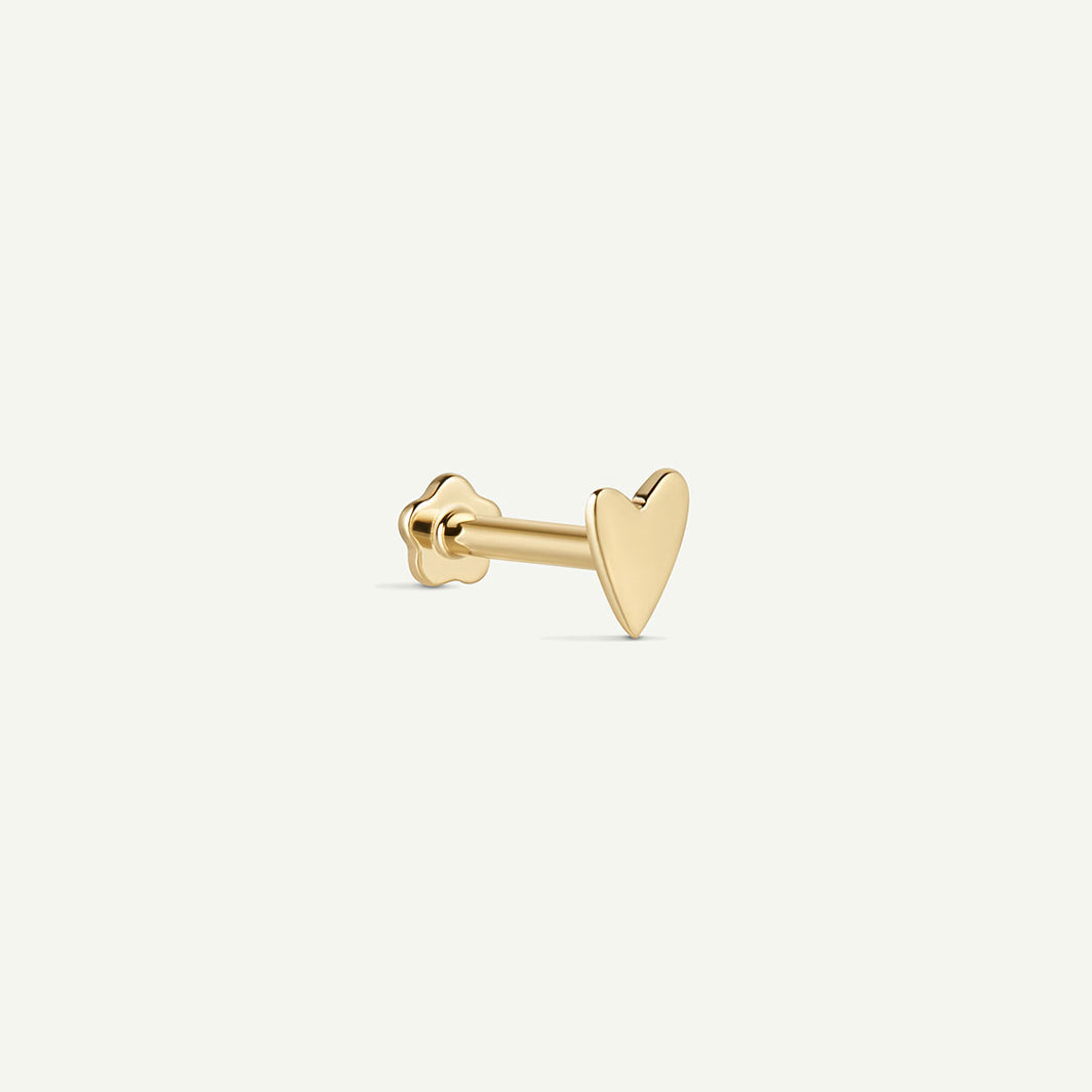 14K Solid Gold Sweet Heart Flatback Earring