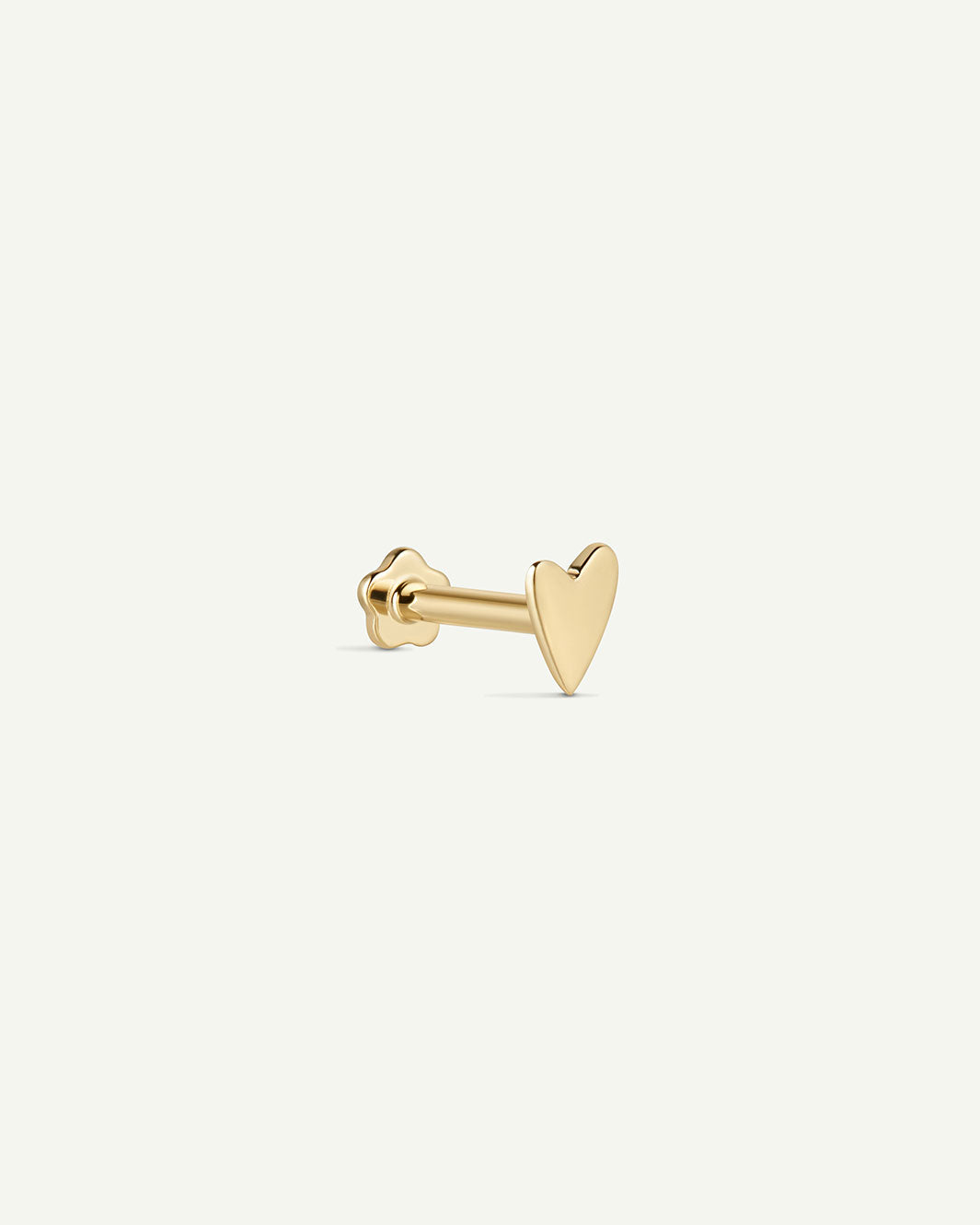 14K Solid Gold Sweet Heart Flatback Earring