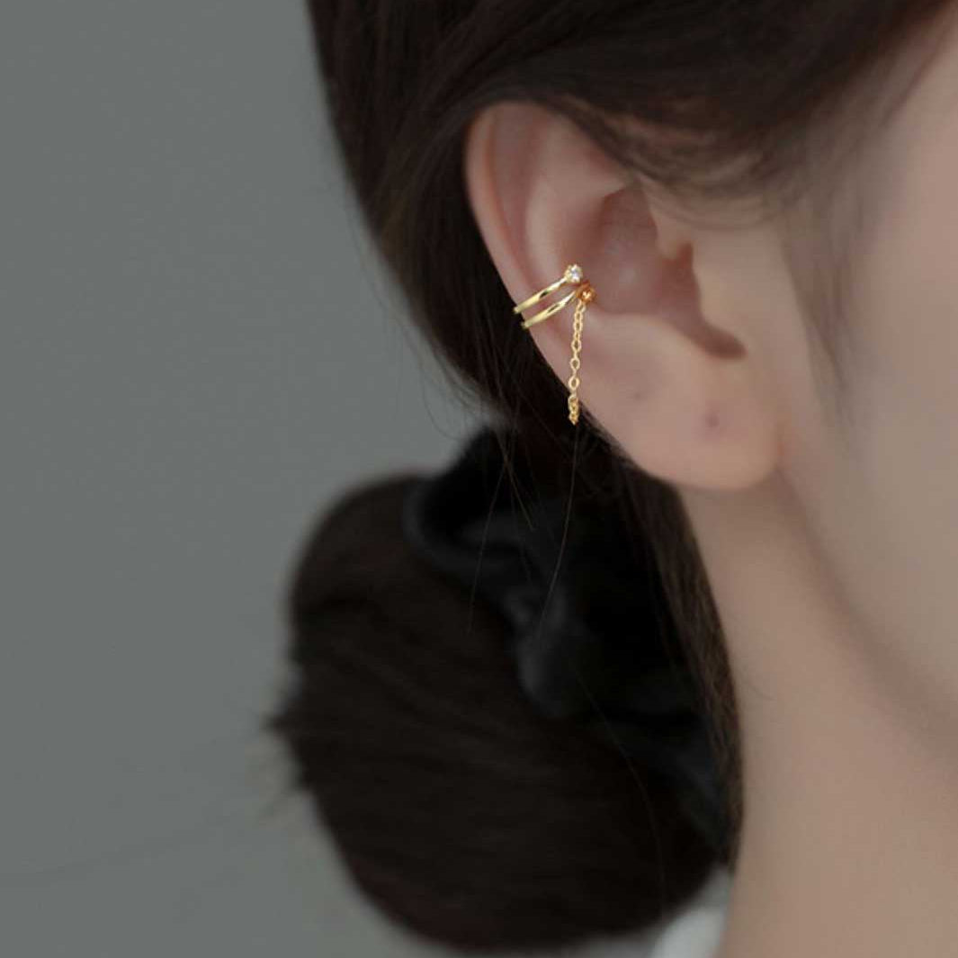 Layer Ear Cuffs with Dangling Chain