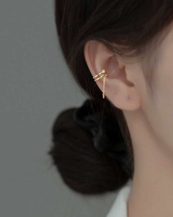Layer Ear Cuffs with Dangling Chain