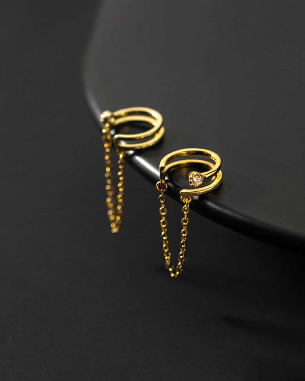 Layer Ear Cuffs with Dangling Chain