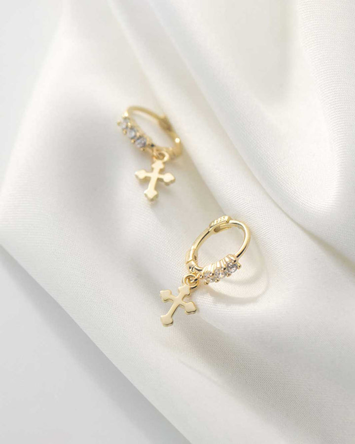 Cross Charm Diamond Huggie Earrings