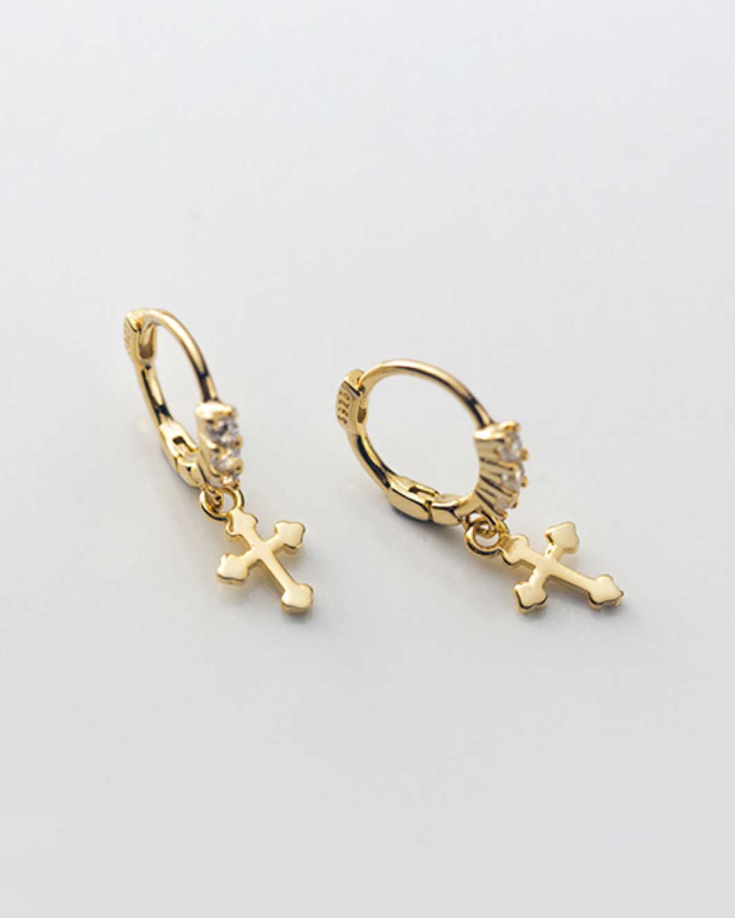 Cross Charm Diamond Huggie Earrings