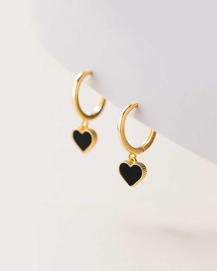 Black Heart Charm Hoop Earrings