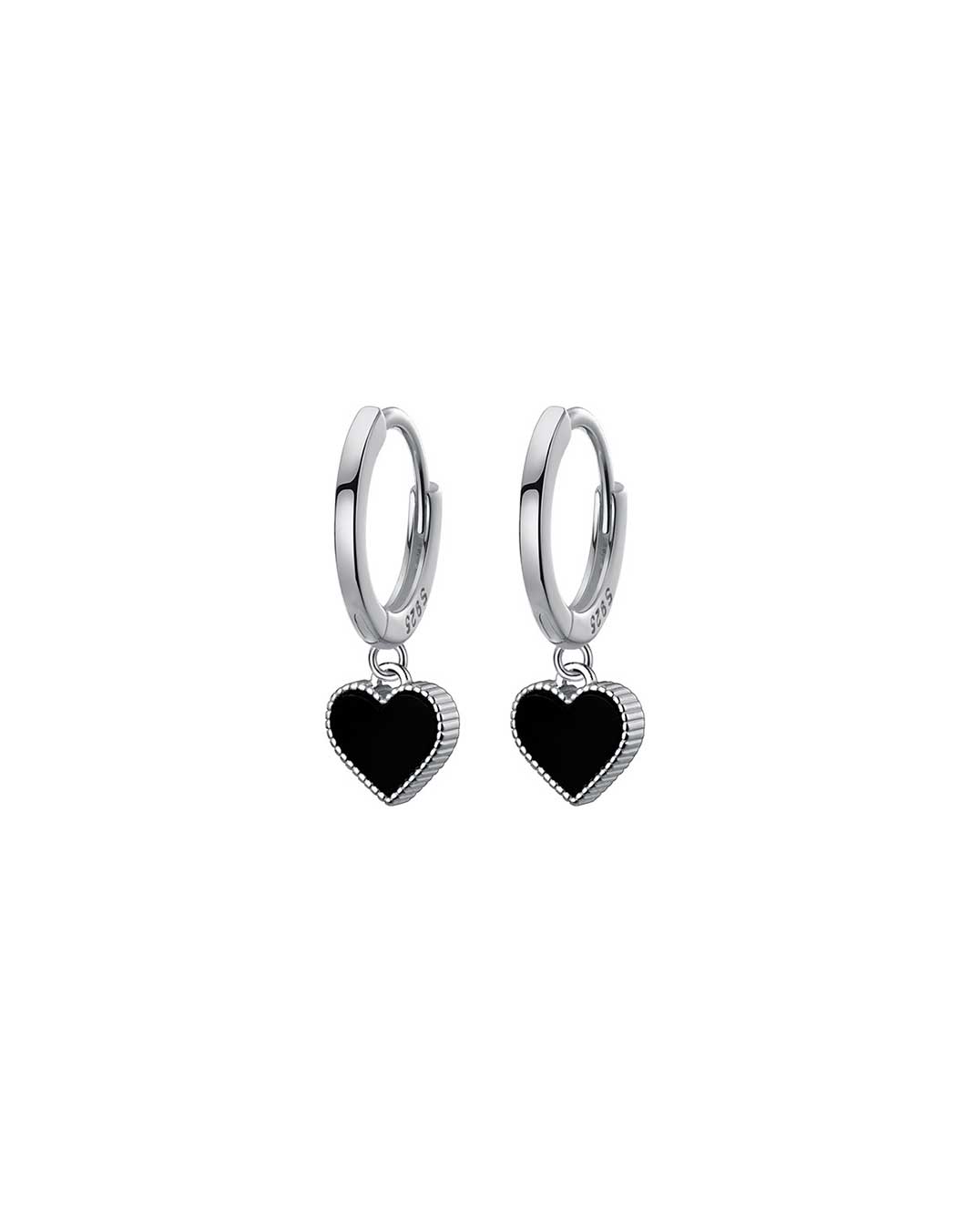 Black Heart Charm Hoop Earrings