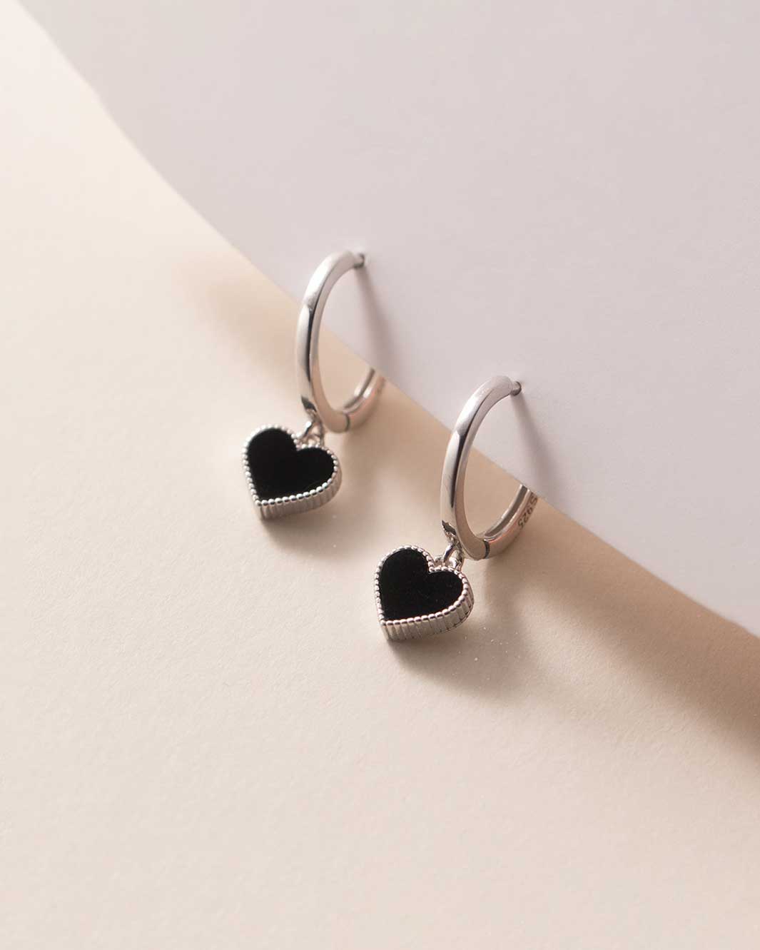 Black Heart Charm Hoop Earrings