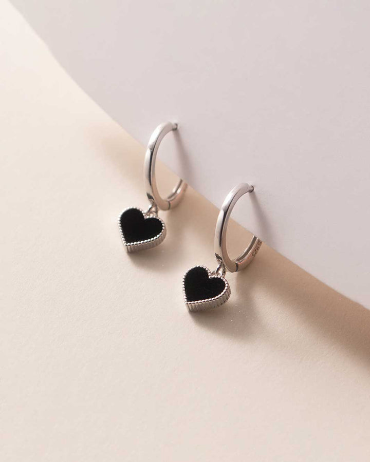 Black Heart Charm Hoop Earrings