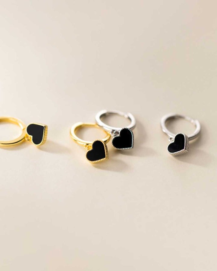 Black Heart Charm Hoop Earrings