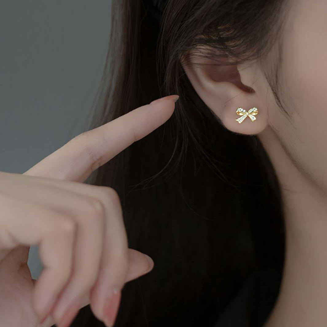 Diamante Ribbon Stud Earrings