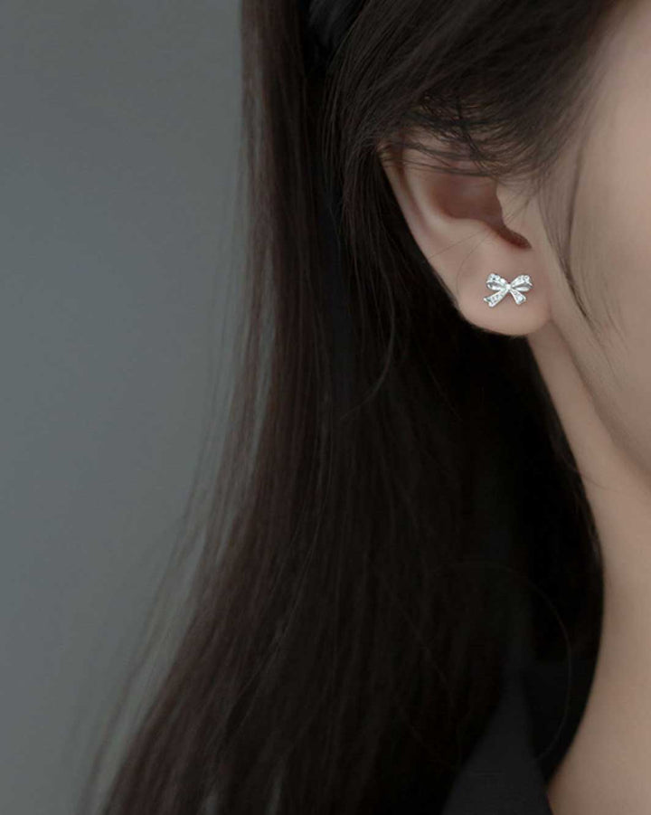 Diamante Ribbon Stud Earrings