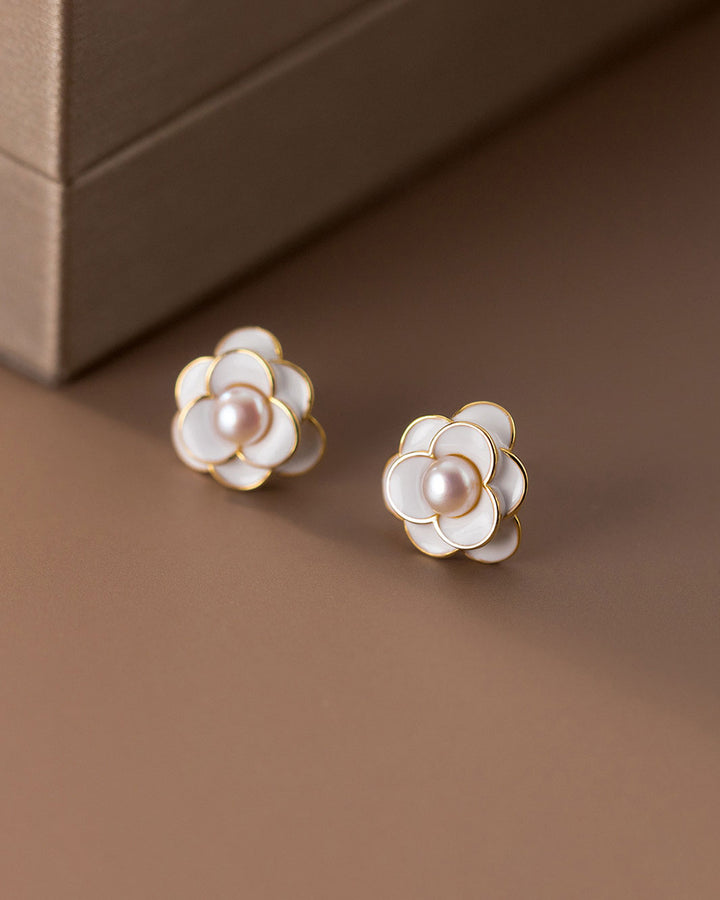 White Camellia Stud Earrings