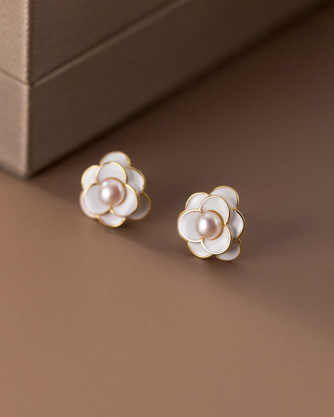 White Camellia Stud Earrings