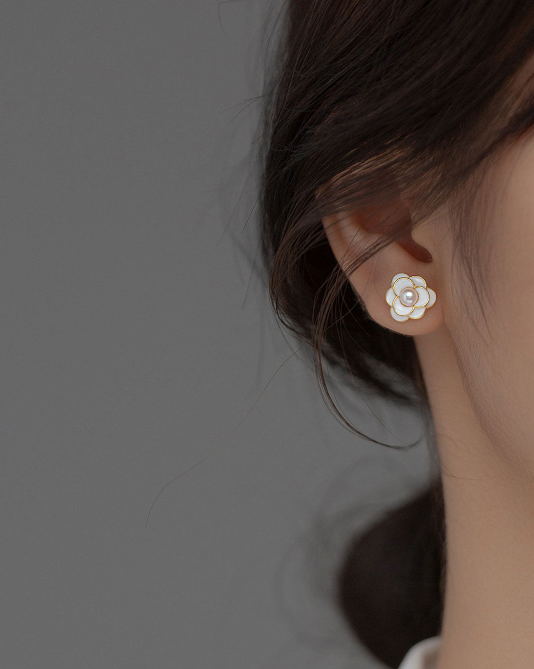 White Camellia Stud Earrings