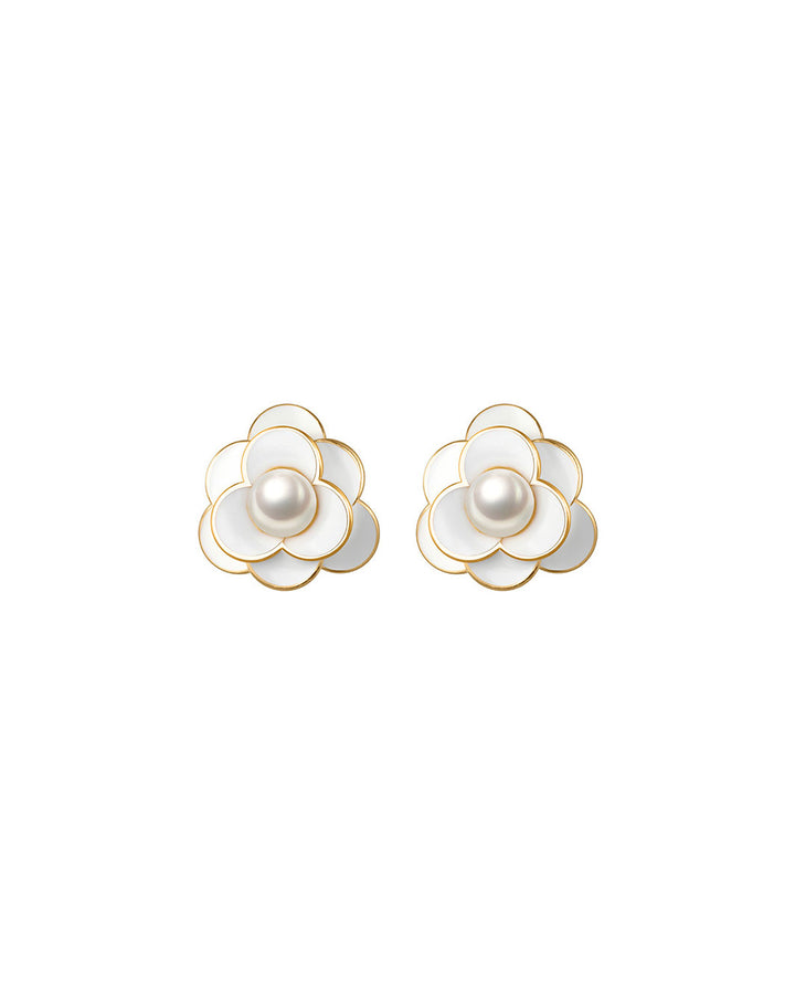 White Camellia Stud Earrings