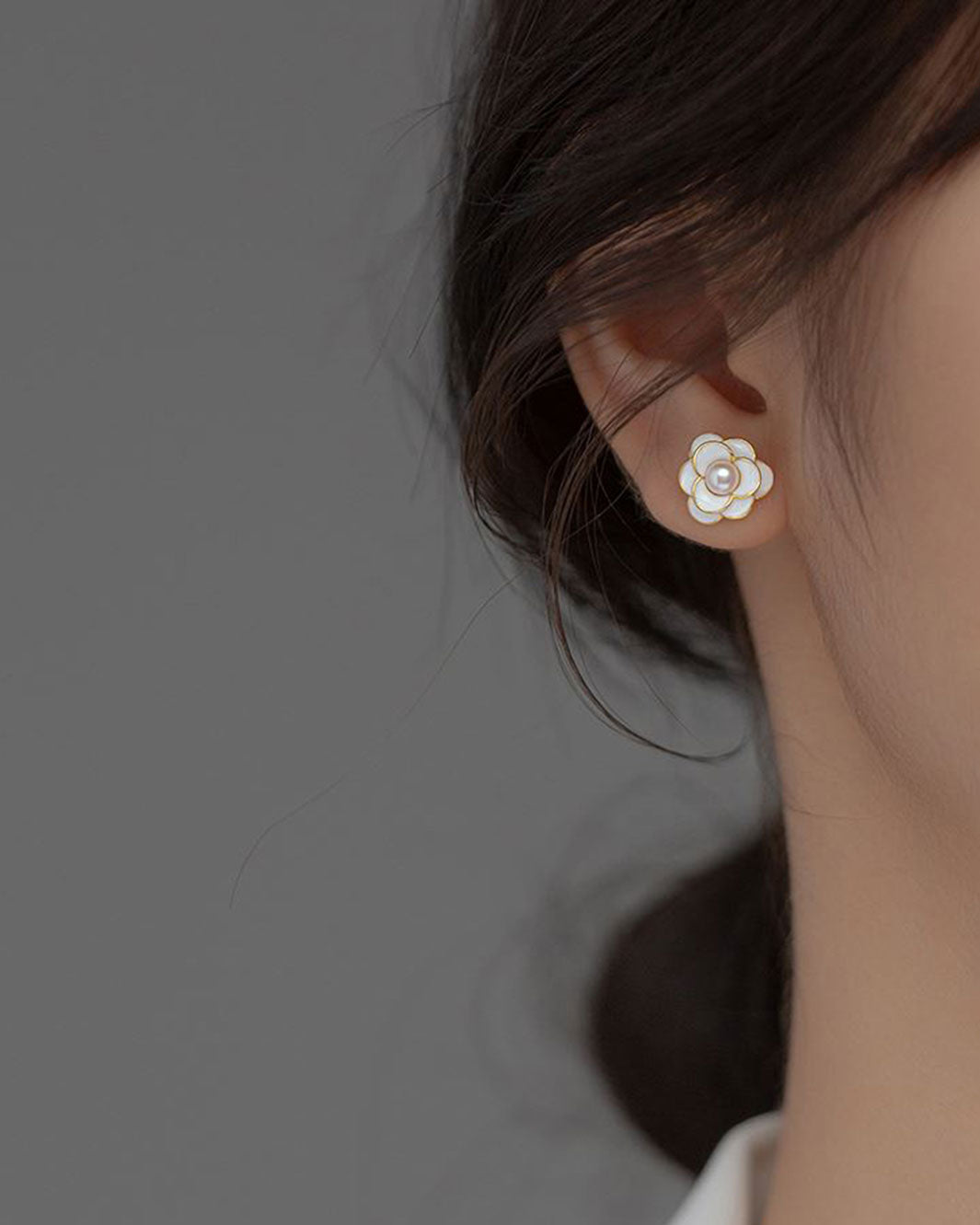 White Camellia Stud Earrings