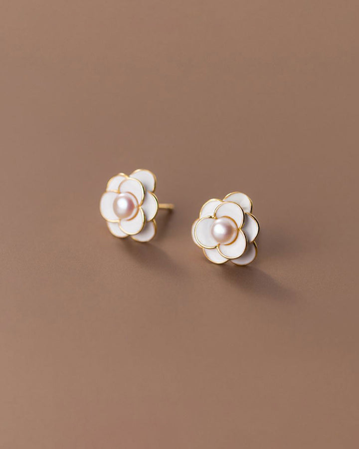 White Camellia Stud Earrings