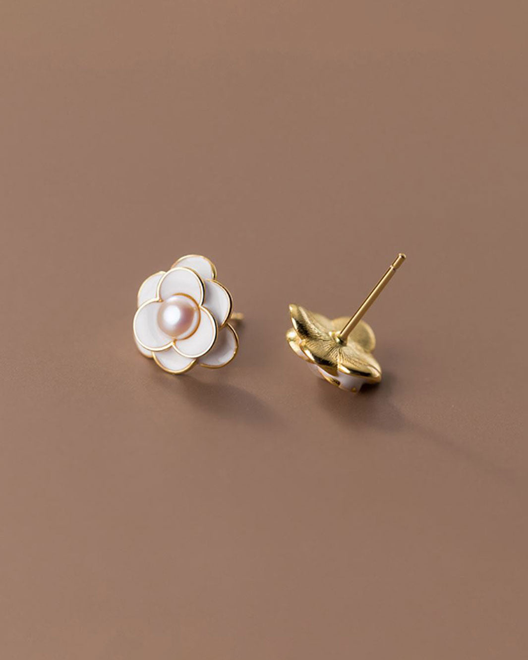 White Camellia Stud Earrings