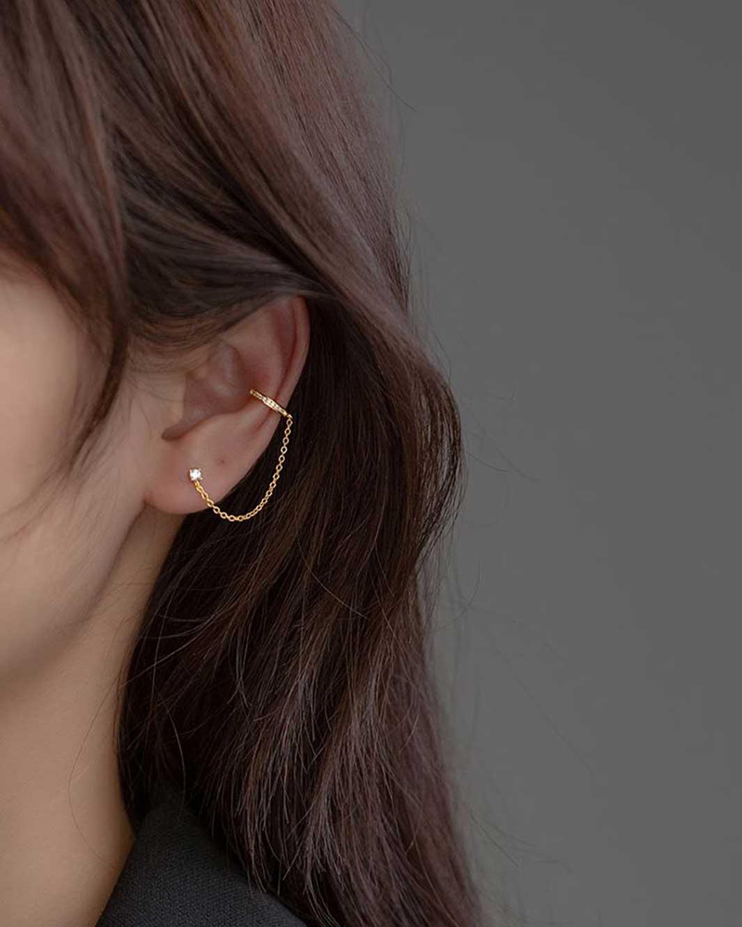 Diamante Pave Ear Cuff and Stud Earrings