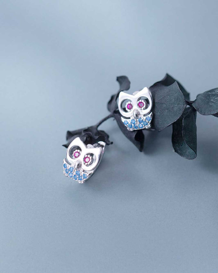 Color Gemstone Owl Huggie Earrings
