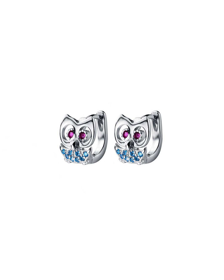 Color Gemstone Owl Huggie Earrings