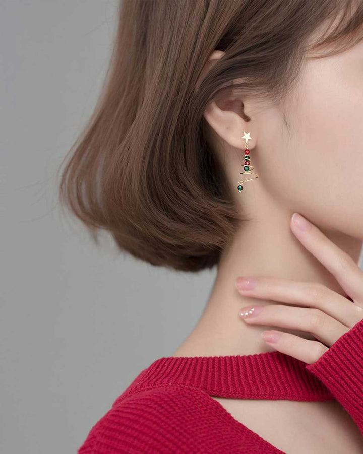 Festive Christmas Tree Drop Earrings