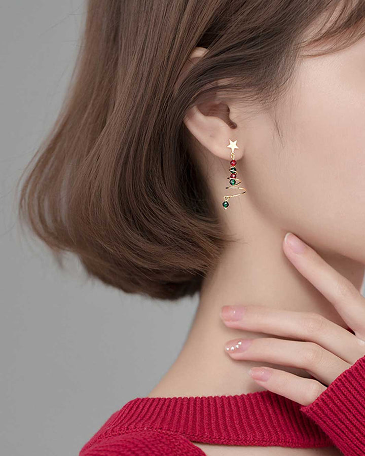 Festive Christmas Tree Drop Earrings