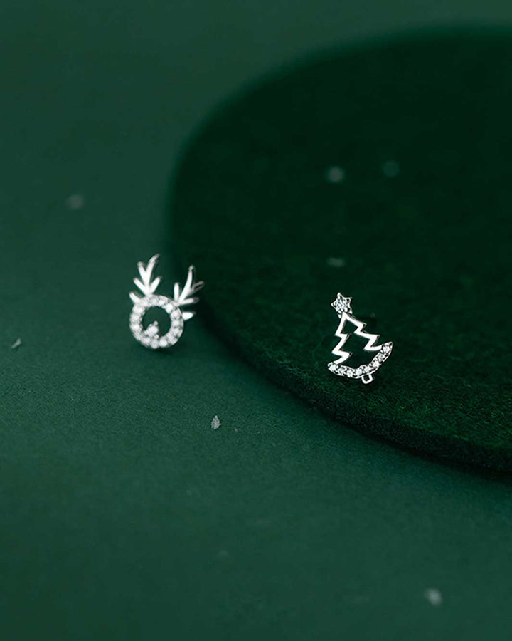 Diamante Xmas Tree and Reindeer Stud Earrings