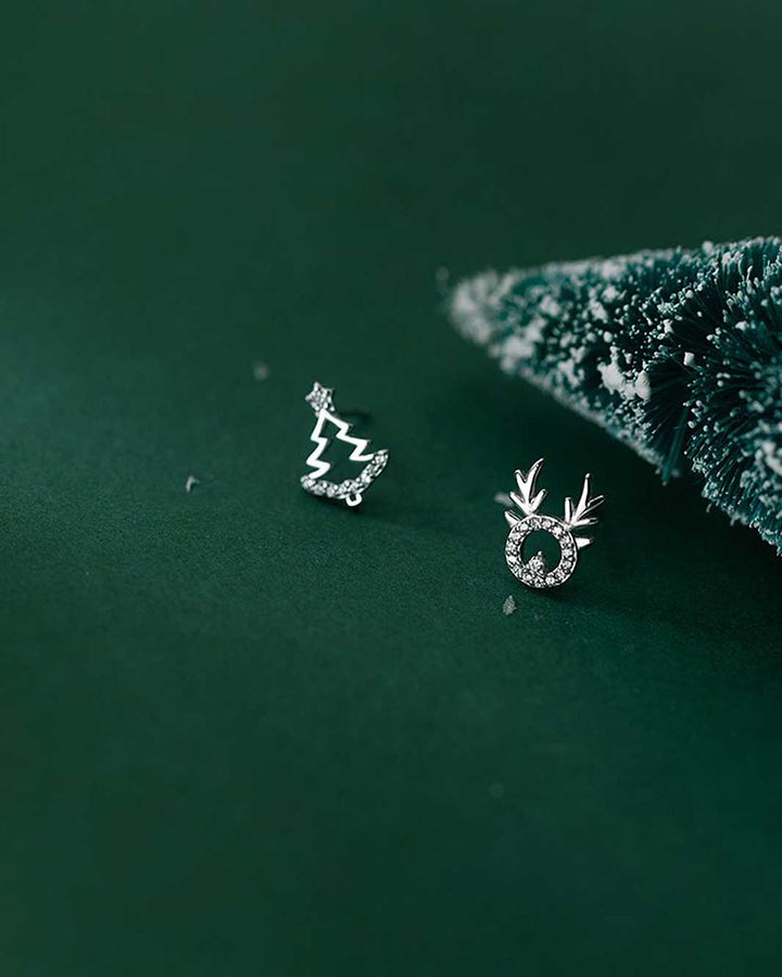 Diamante Xmas Tree and Reindeer Stud Earrings