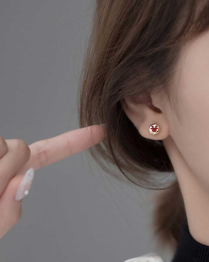 Reindeer and Ruby Heart Stud Earrings