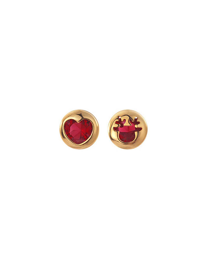 Reindeer and Ruby Heart Stud Earrings