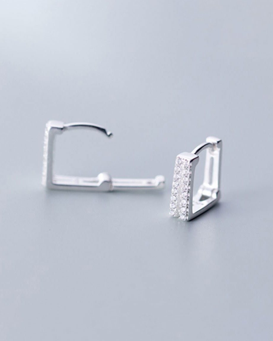 Diamante Double Bar Square Huggie Earrings