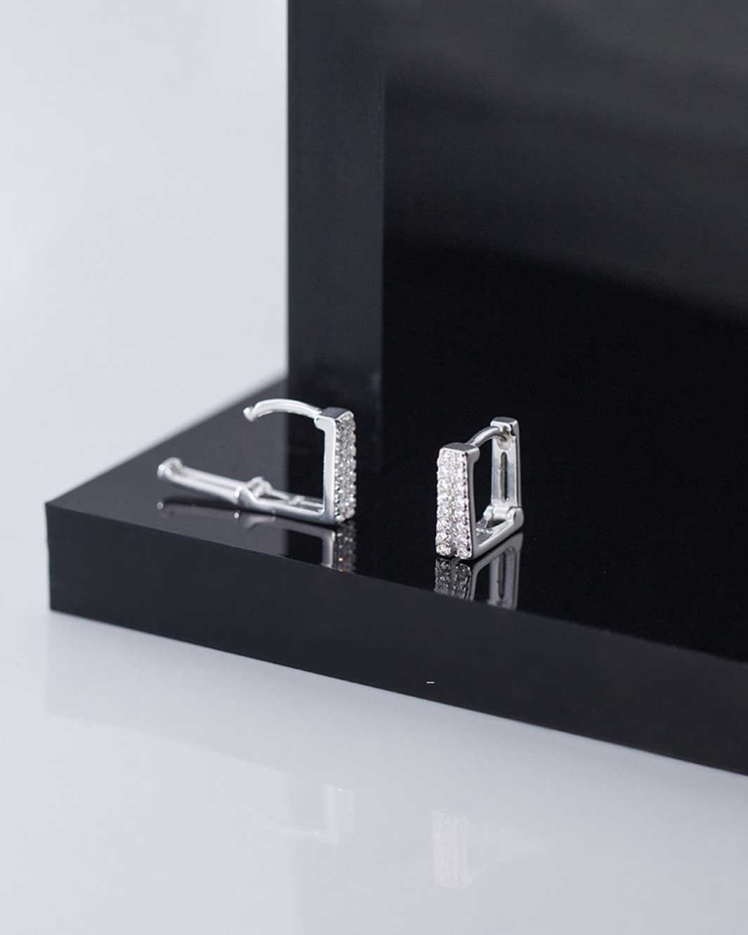 Diamante Double Bar Square Huggie Earrings